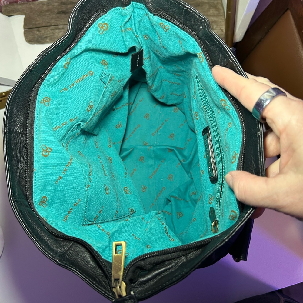Chocolat Blu Black Shoulder Bag with Gold Accents - Picture 10 of 12